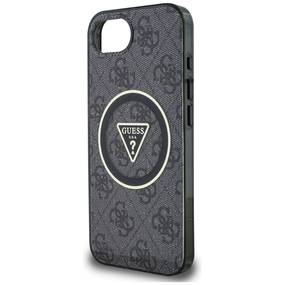 Ovitek MagSafe za Apple iPhone 17e / 16e, Guess, IML Glitter 4G Circle Triangle, črn