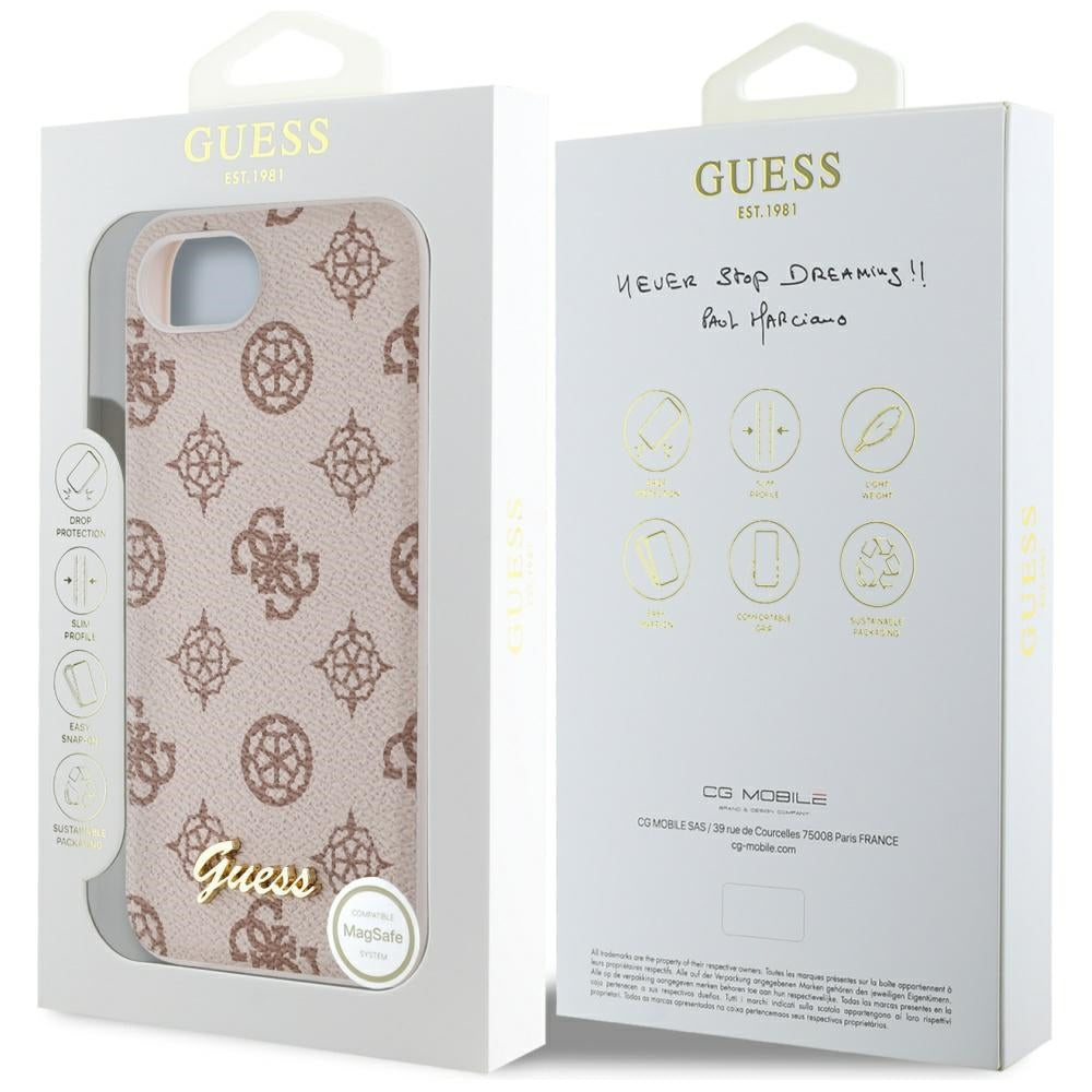 Ovitek MagSafe za Apple iPhone 17e / 16e, Guess, Peony Script, Rjava
