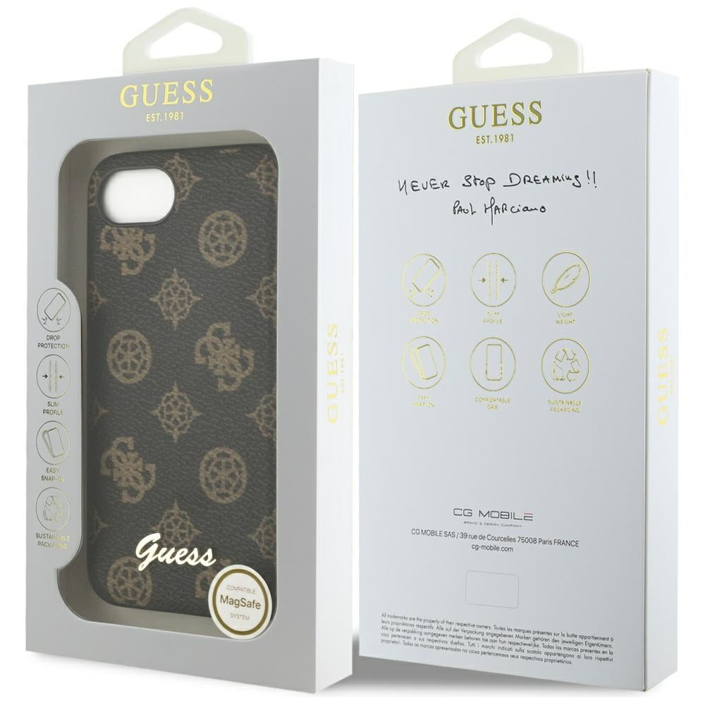 MagSafe ovitek za Apple iPhone 17e / 16e, Guess, Peony Script, Črna