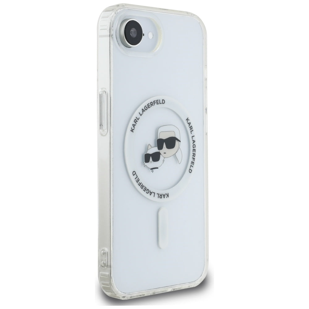 Ovitek MagSafe za Apple iPhone 17e / 16e, Karl Lagerfeld, IML Metal Karl & Choupette's Heads, Bela