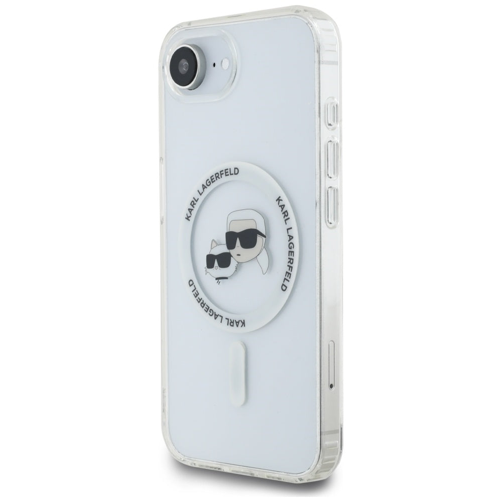 Ovitek MagSafe za Apple iPhone 17e / 16e, Karl Lagerfeld, IML Metal Karl & Choupette's Heads, Bela