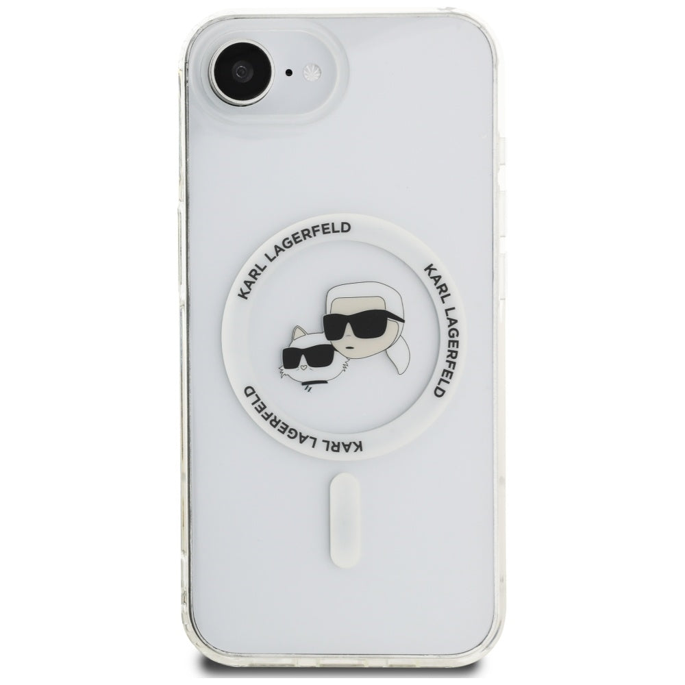 Ovitek MagSafe za Apple iPhone 17e / 16e, Karl Lagerfeld, IML Metal Karl & Choupette's Heads, Bela