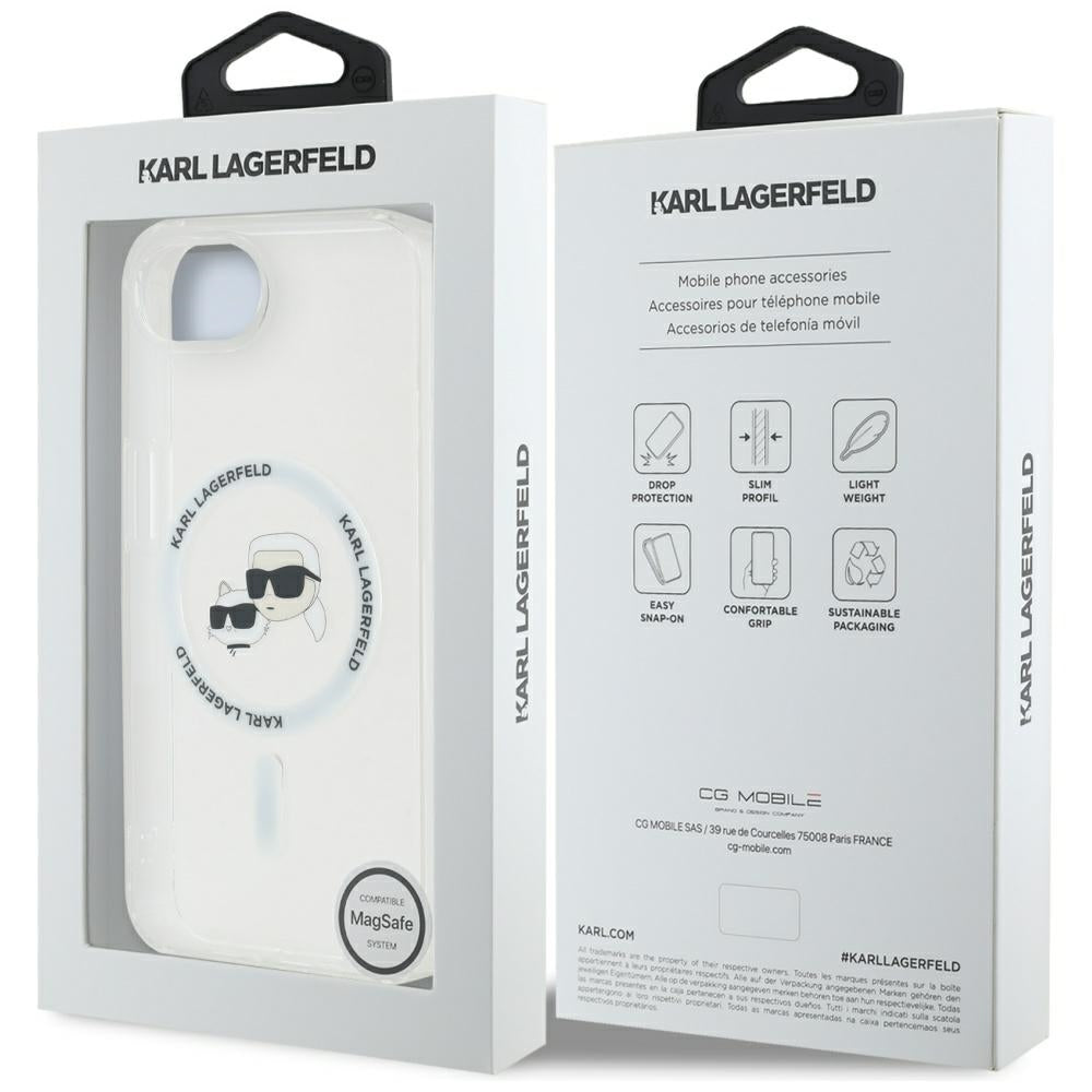 Ovitek MagSafe za Apple iPhone 17e / 16e, Karl Lagerfeld, IML Metal Karl & Choupette's Heads, Bela