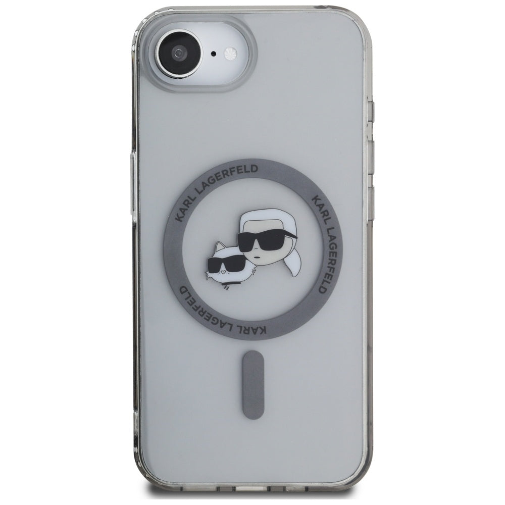 Ovitek MagSafe za Apple iPhone 17e / 16e, Karl Lagerfeld, IML Metal Karl & Choupette's Heads, Črn
