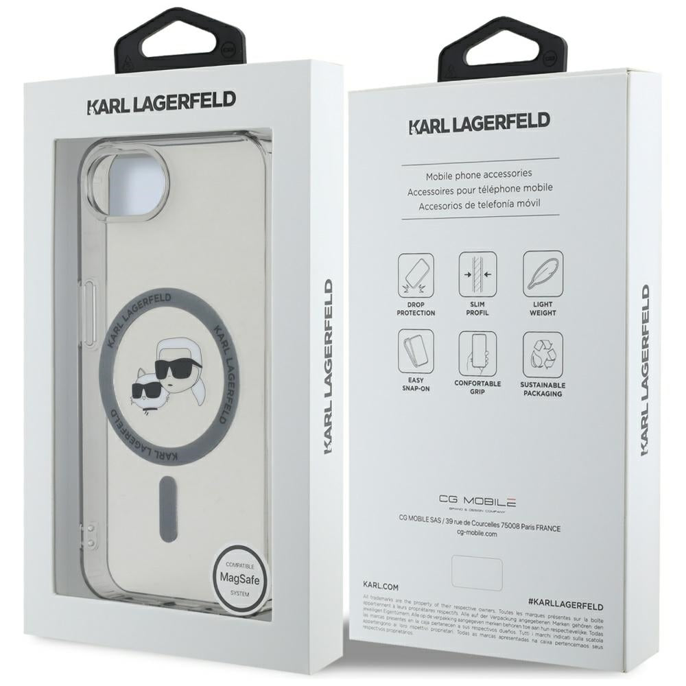 Ovitek MagSafe za Apple iPhone 17e / 16e, Karl Lagerfeld, IML Metal Karl & Choupette's Heads, Črn