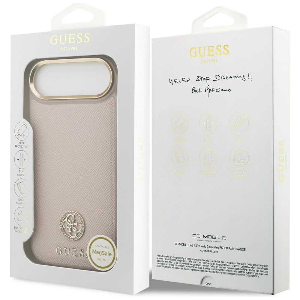 Ovitek MagSafe za Apple iPhone 17 Air, Guess, Grained Strass Logo, Roza