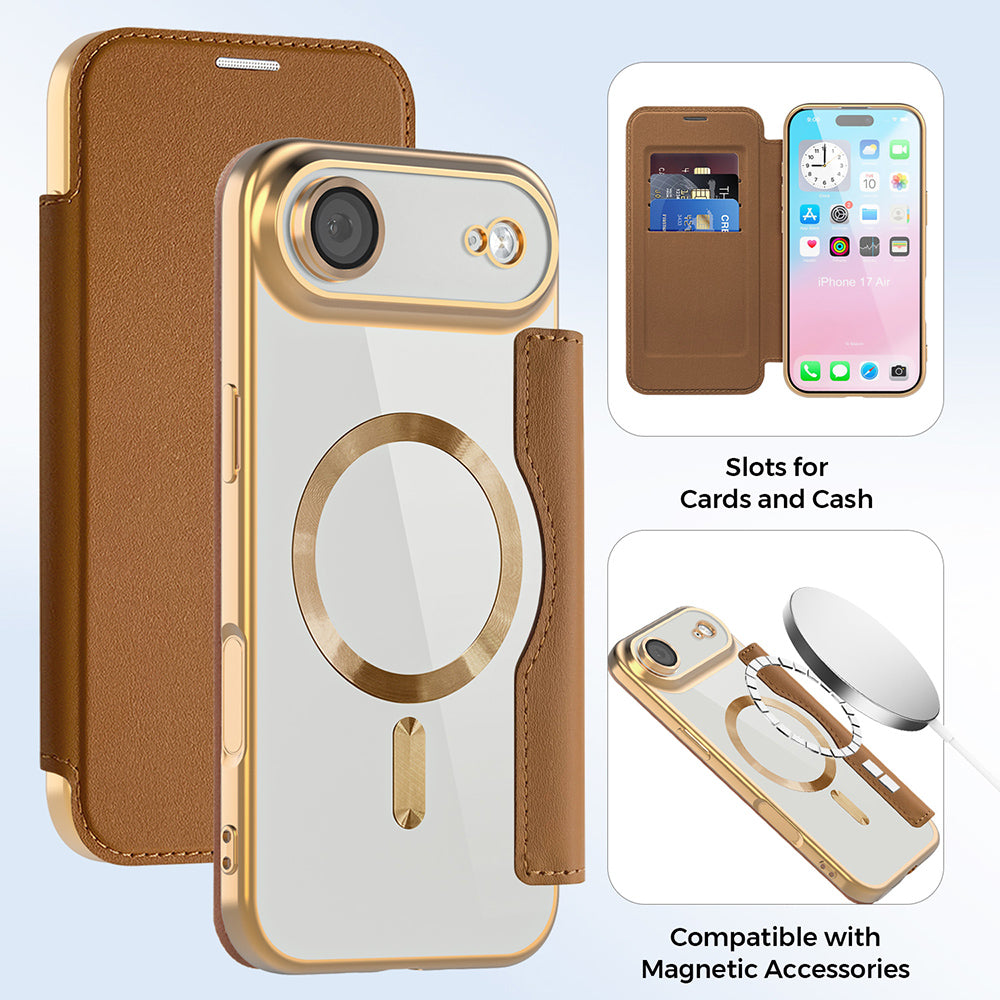 Ovitek MagSafe za Apple iPhone 17 Air, Techsuit, SmartMag Book, Rjava