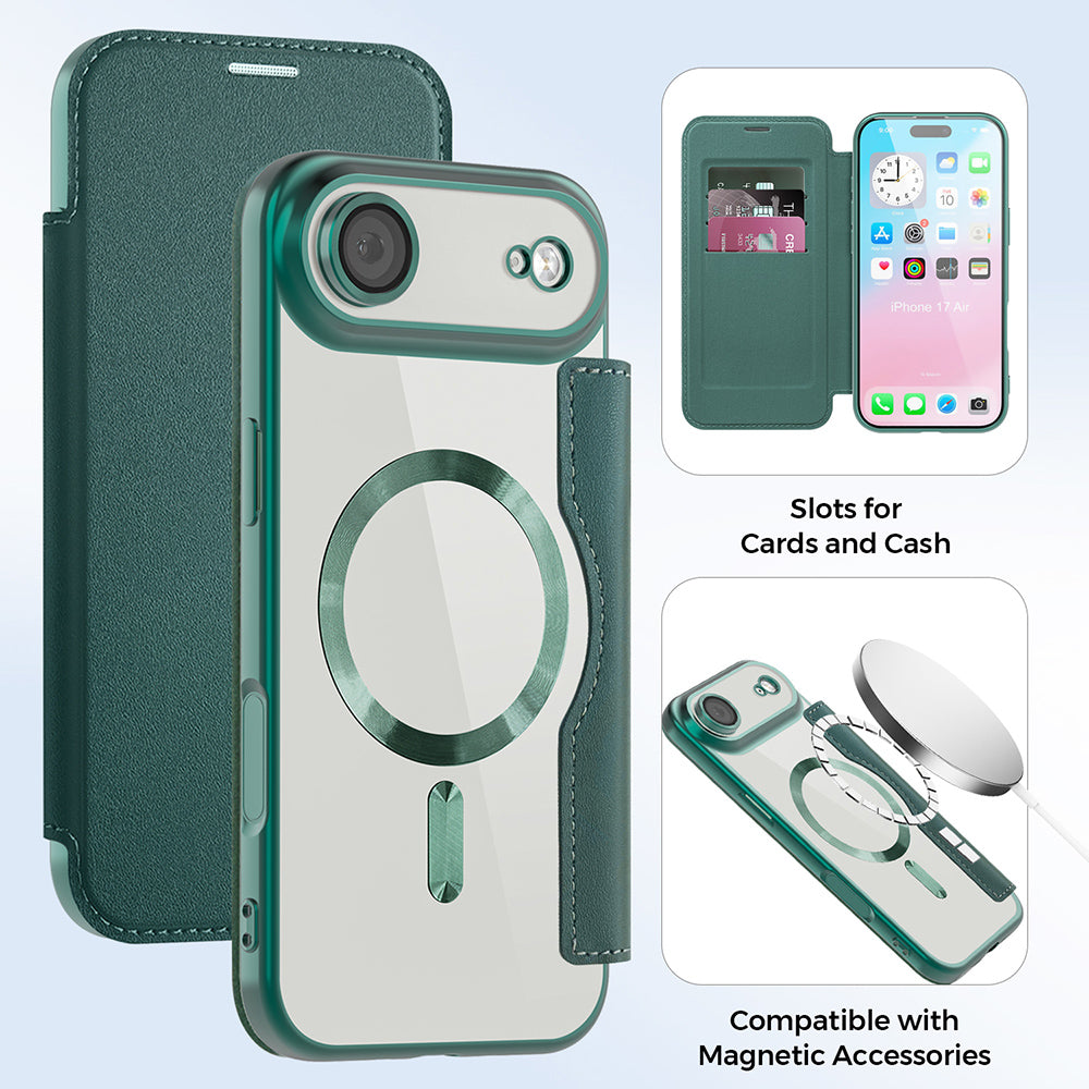 Ovitek MagSafe za Apple iPhone 17 Air, Techsuit, SmartMag Book, Zelen