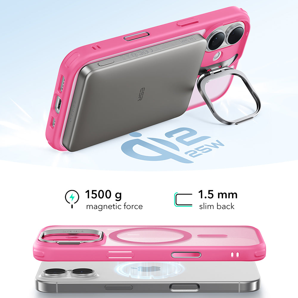 Ovitek MagSafe za Apple iPhone 17, ESR, Classic Hybrid Kickstand, Satenasto Roza