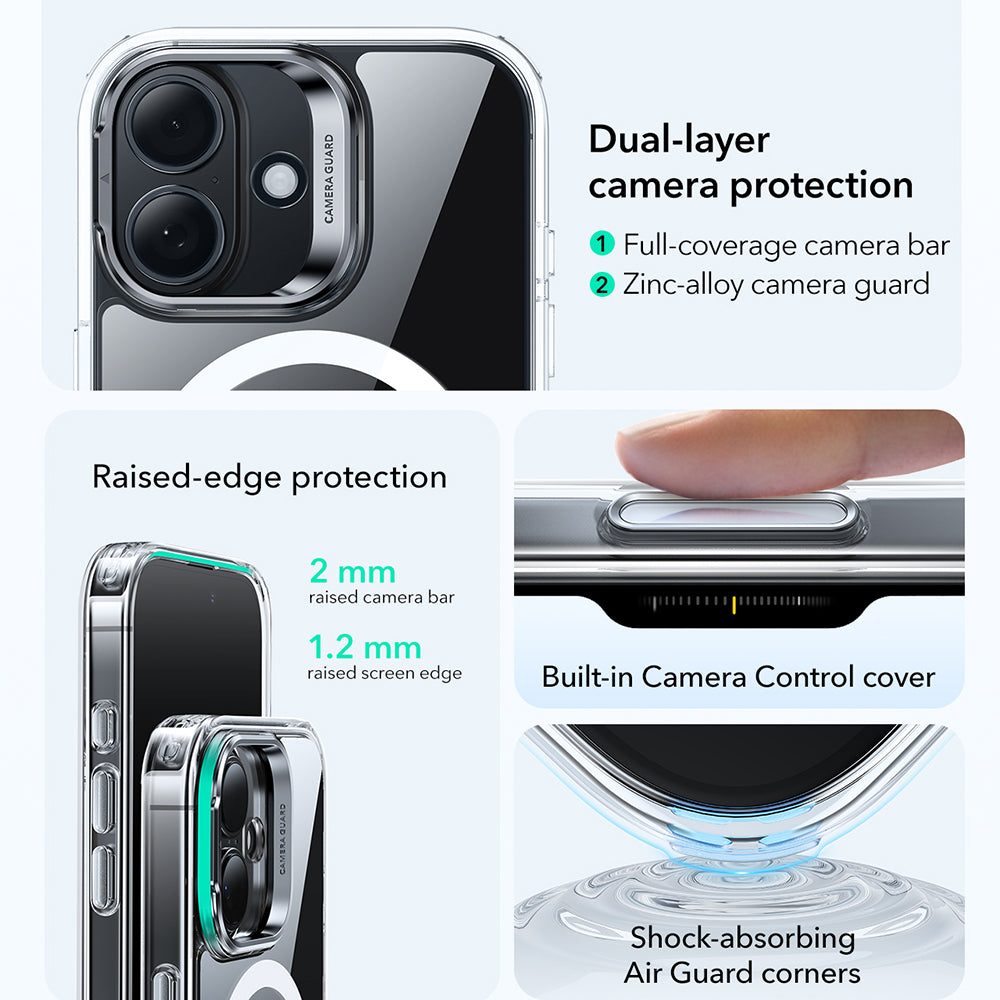 Ovitek MagSafe za Apple iPhone 17, ESR, Classic Hybrid Kickstand, Prozoren