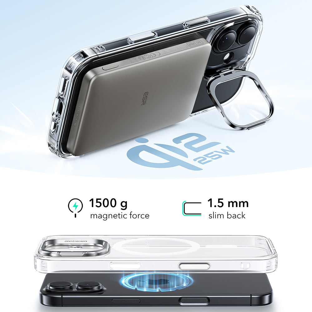 Ovitek MagSafe za Apple iPhone 17, ESR, Classic Hybrid Kickstand, Prozoren