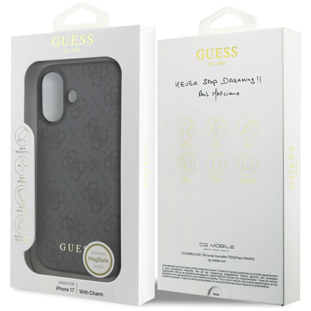 MagSafe ovitek za Apple iPhone 17, Guess, 4G Charm Cradle, črn