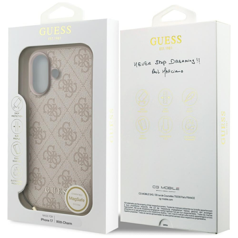 MagSafe ovitek za Apple iPhone 17, Guess, 4G Charm Cradle, Roza