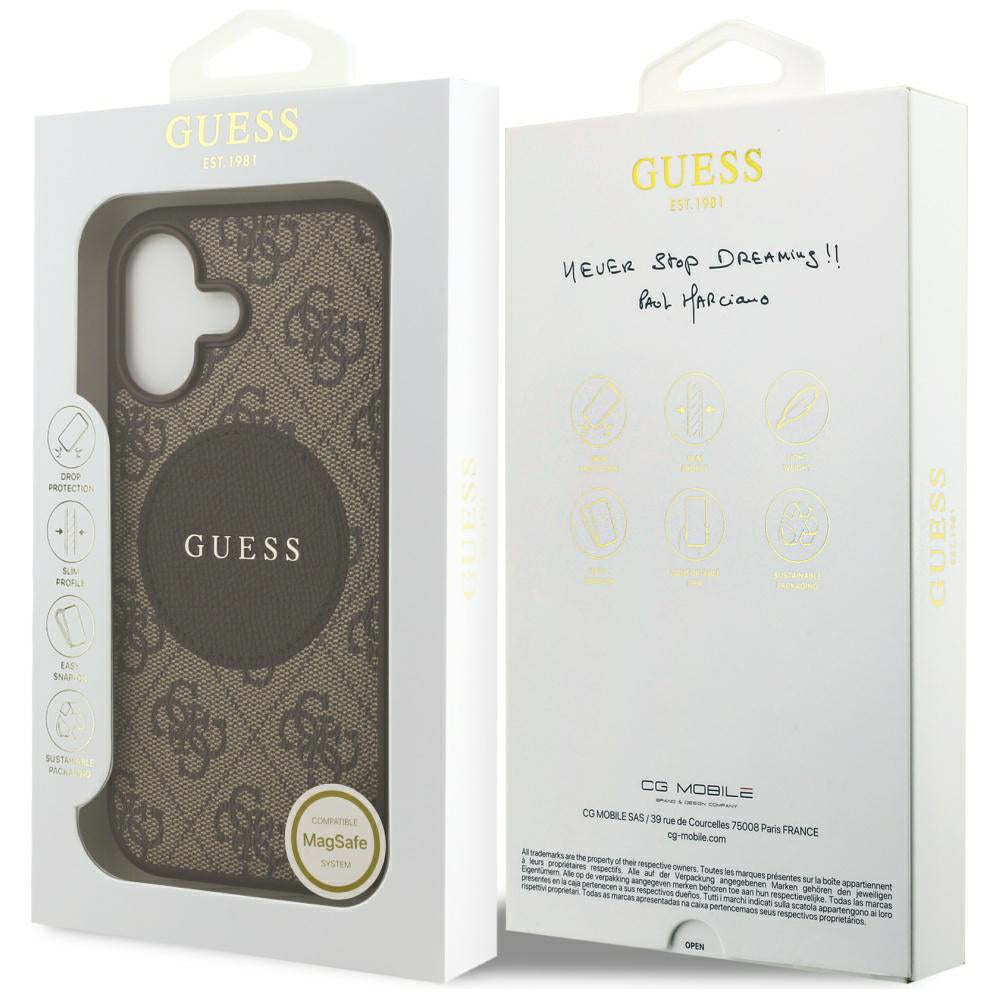 MagSafe ovitek za Apple iPhone 17, Guess, 4G Circle Classic Logo, rjava