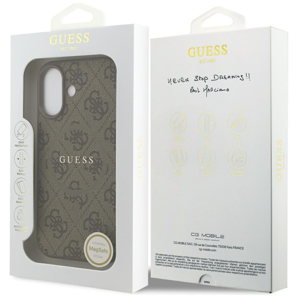 MagSafe ovitek za Apple iPhone 17, Guess, 4G Ring Classic Logo, rjava