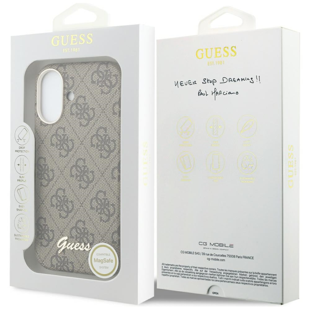 Ovitek MagSafe za Apple iPhone 17, Guess, 4G Script Logo, rjava