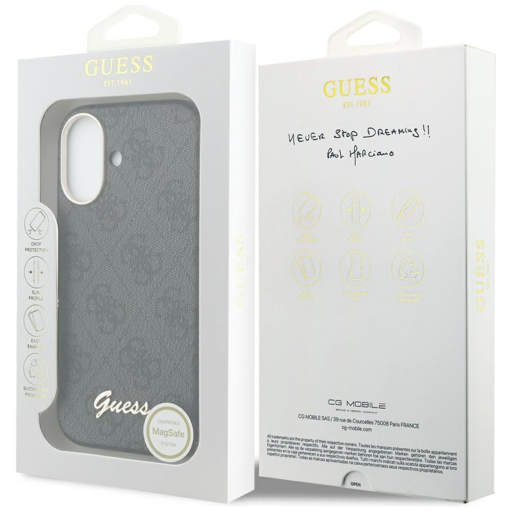 Ovitek MagSafe za Apple iPhone 17, Guess, 4G Script Logo, črn