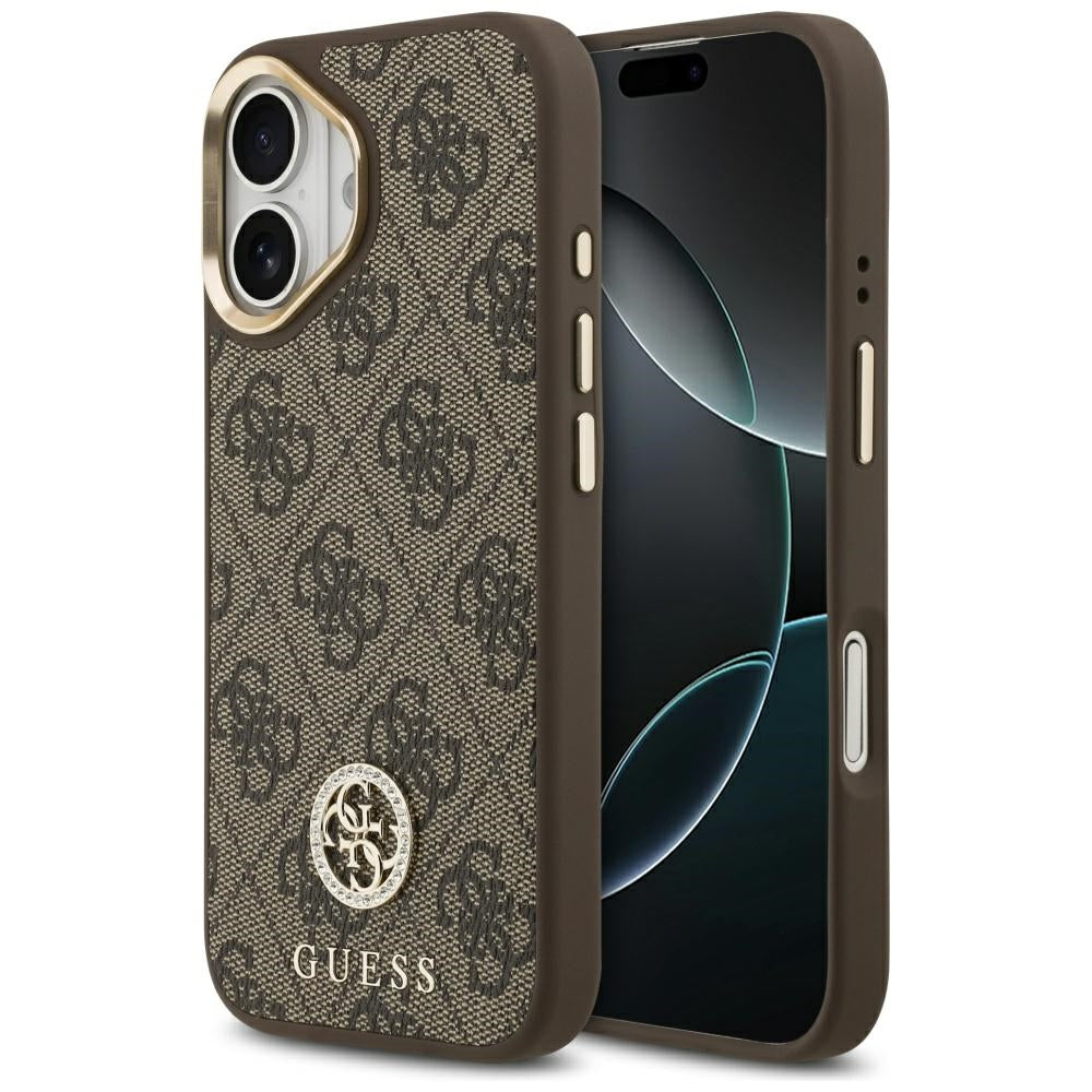 Ovitek MagSafe za Apple iPhone 17, Guess, 4G Strass Logo, Rjava