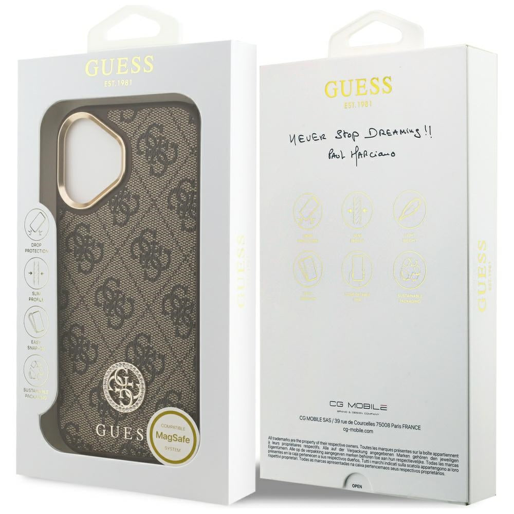 Ovitek MagSafe za Apple iPhone 17, Guess, 4G Strass Logo, Rjava