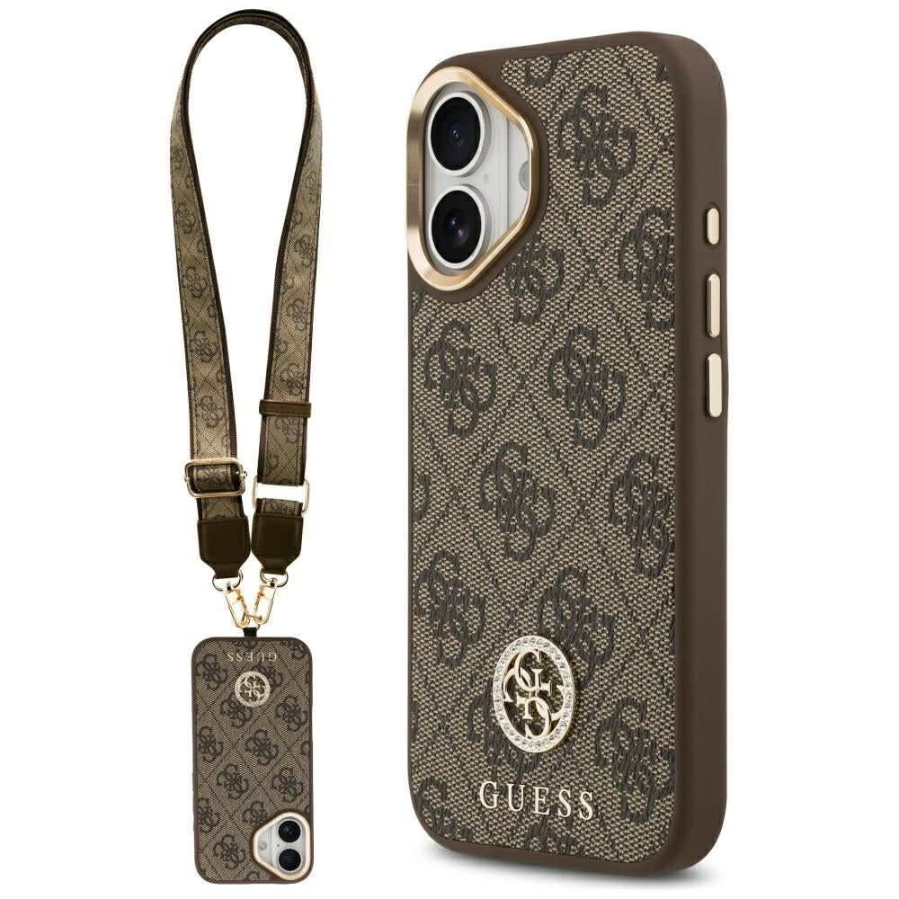 Ovitek MagSafe za Apple iPhone 17, Guess, 4G Strass Logo with Big Strap, rjava
