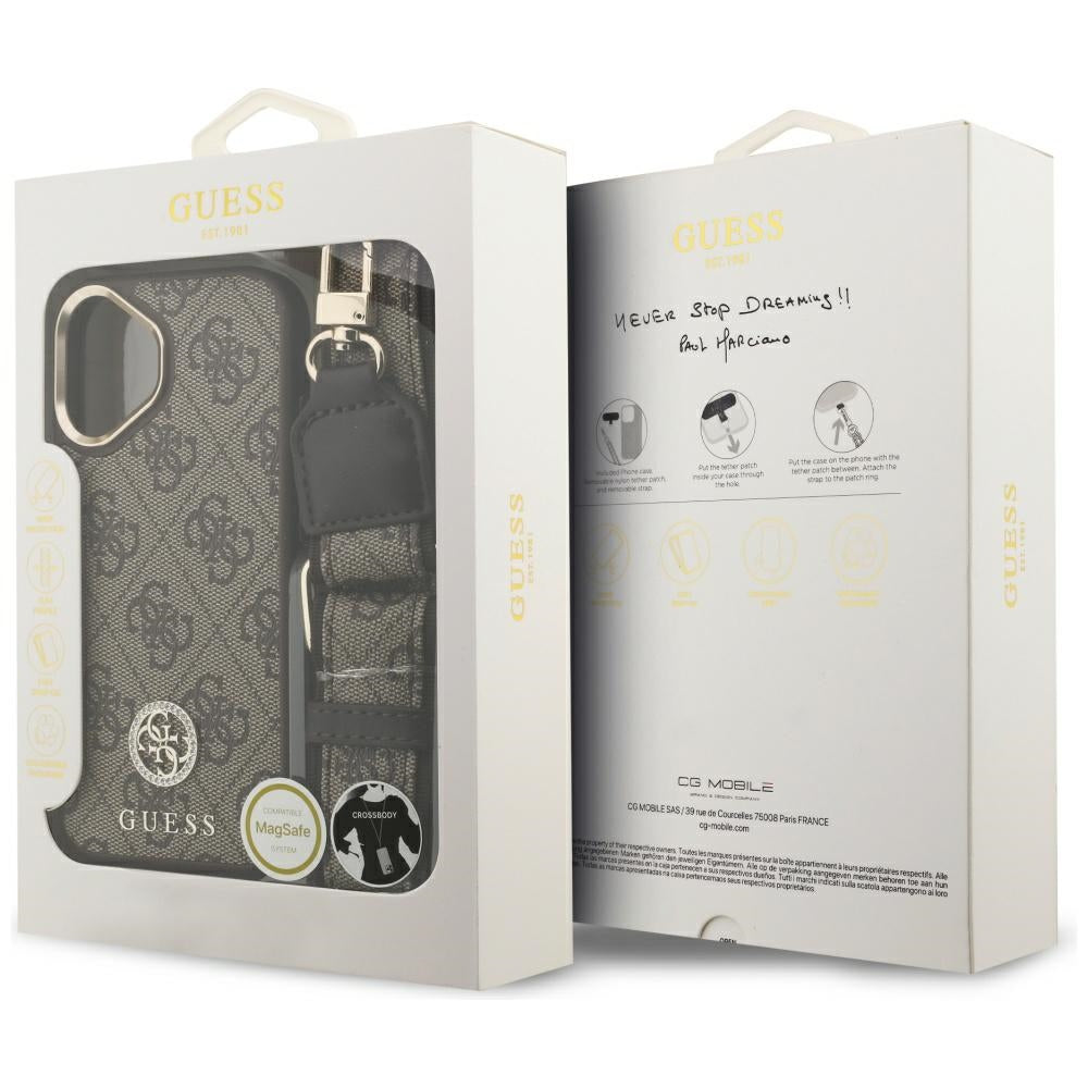 Ovitek MagSafe za Apple iPhone 17, Guess, 4G Strass Logo with Big Strap, rjava