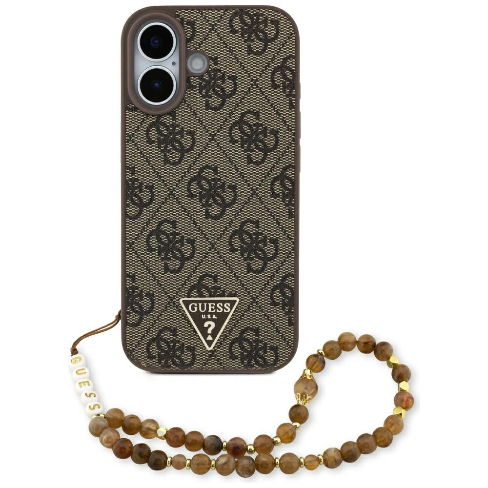 MagSafe Case for Apple iPhone 17, Guess, 4G Triangle Logo Cord Strap, Brown