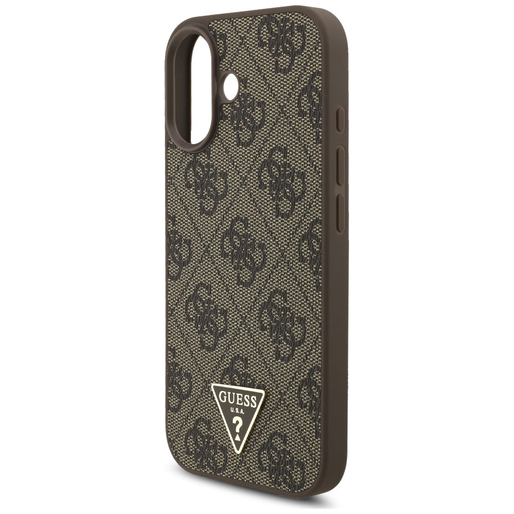 MagSafe Case for Apple iPhone 17, Guess, 4G Triangle Logo Cord Strap, Brown