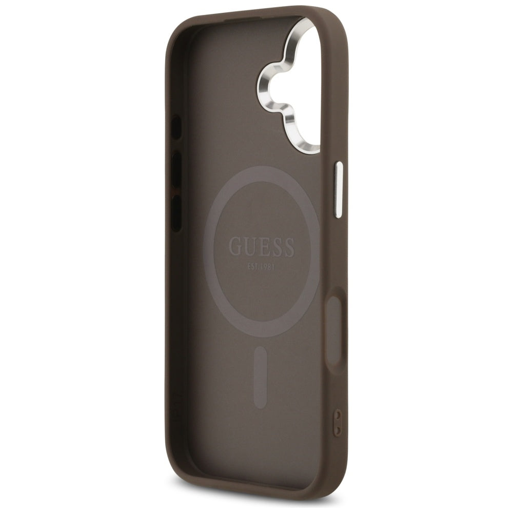 Ovitek MagSafe za Apple iPhone 17, Guess, 4G Triangle Logo, Srebrno rjava