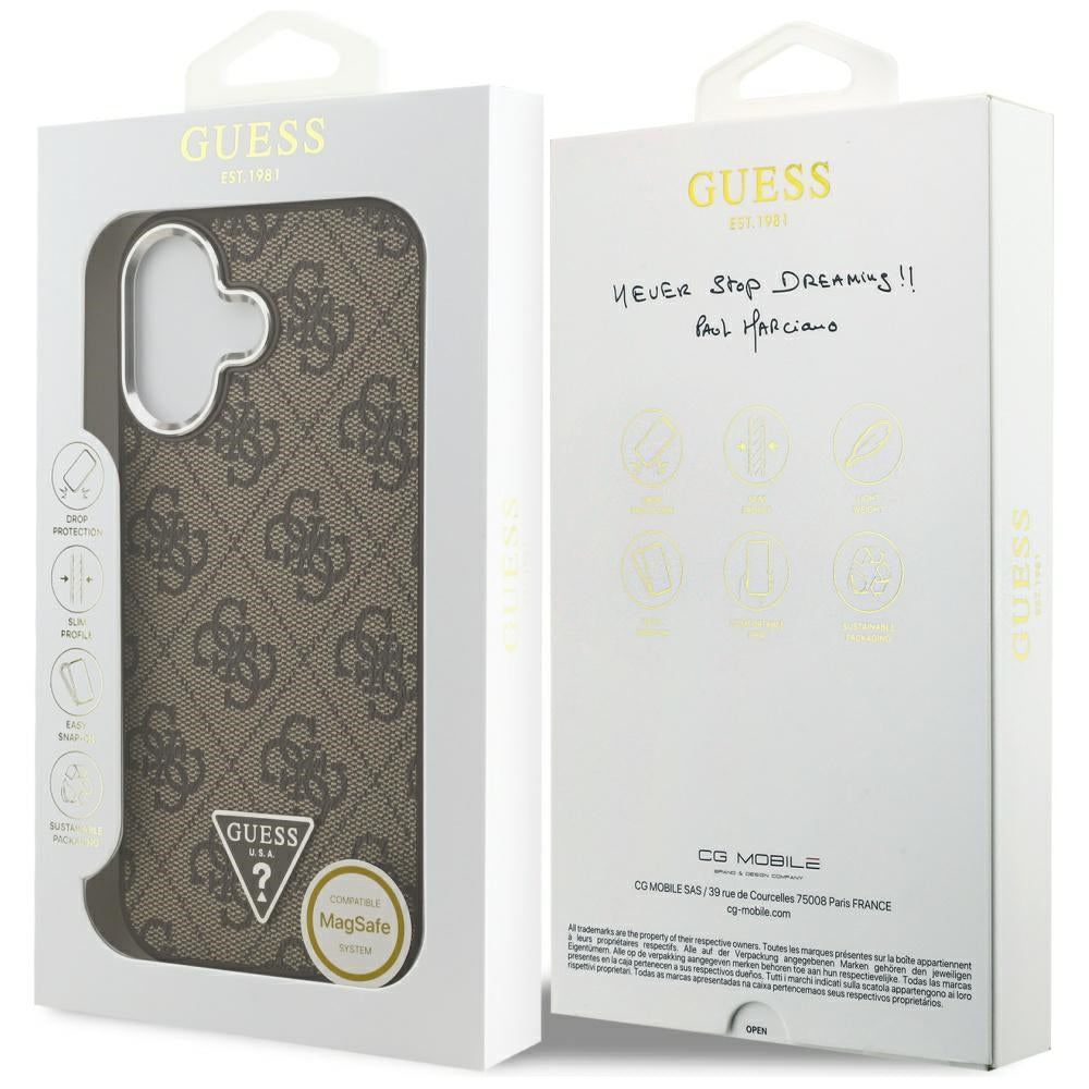 Ovitek MagSafe za Apple iPhone 17, Guess, 4G Triangle Logo, Srebrno rjava