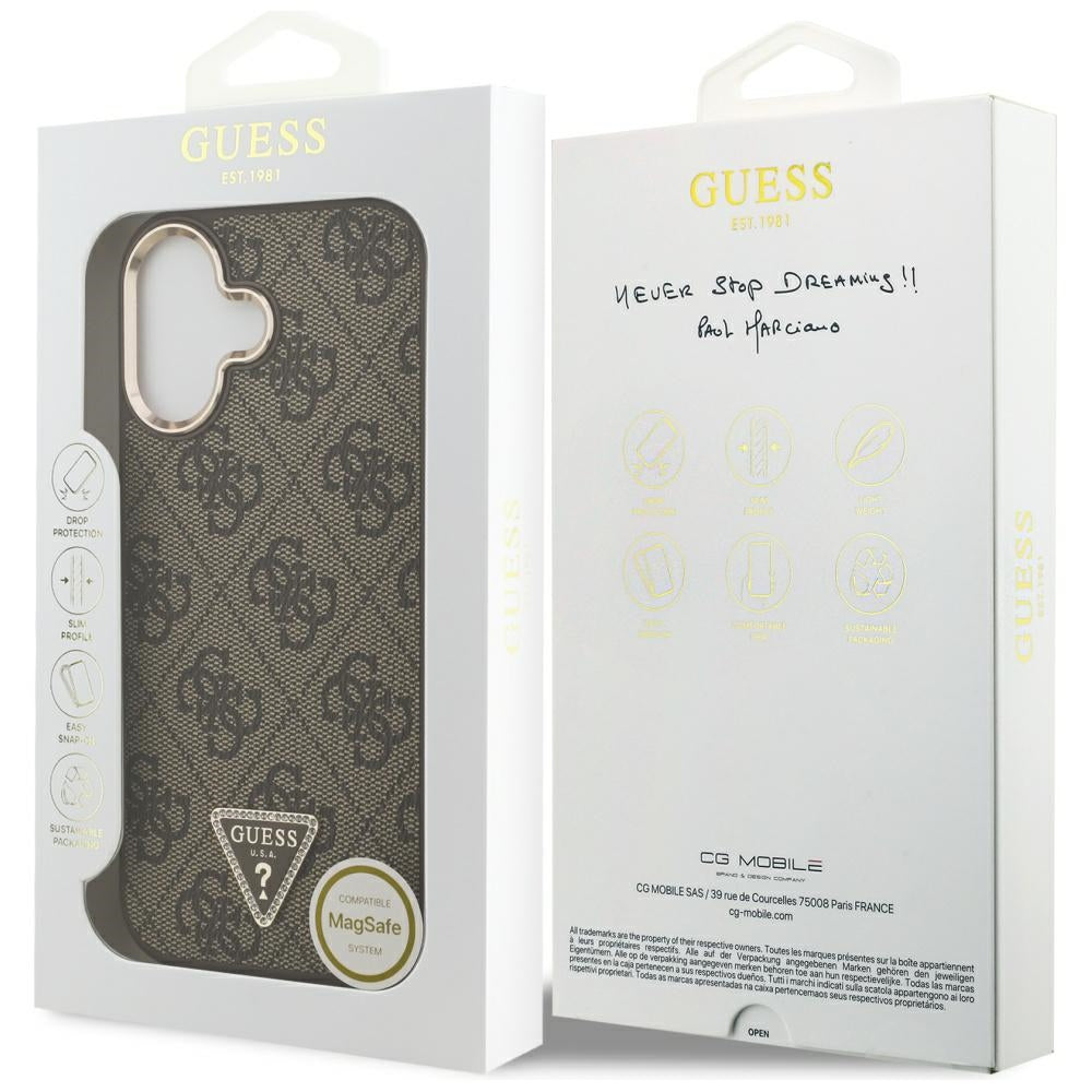 MagSafe ovitek za Apple iPhone 17, Guess, 4G Triangle Logo, Zlato rjava