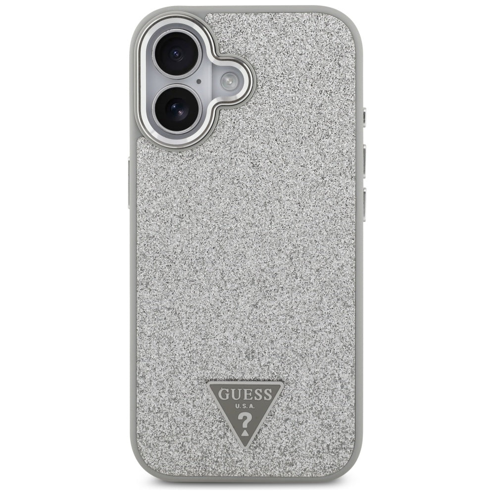 Ovitek MagSafe za Apple iPhone 17, Guess, Glitter Triangle Logo, Srebrn