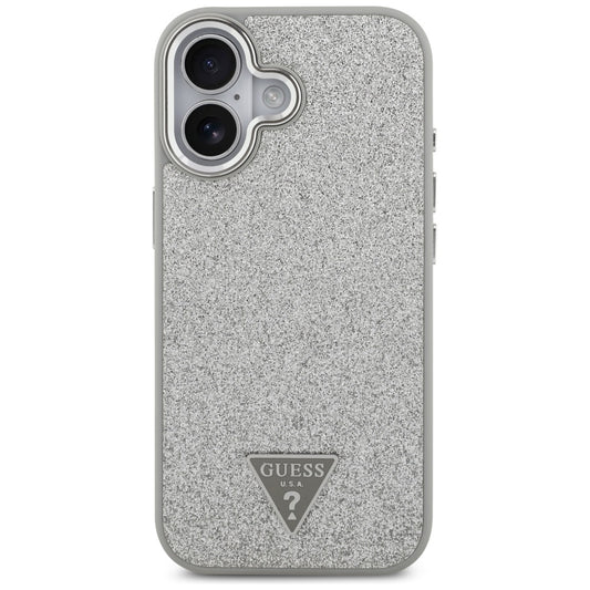 Ovitek MagSafe za Apple iPhone 17, Guess, Glitter Triangle Logo, Srebrn