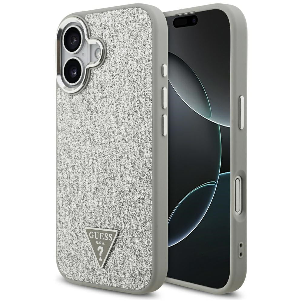 Ovitek MagSafe za Apple iPhone 17, Guess, Glitter Triangle Logo, Srebrn