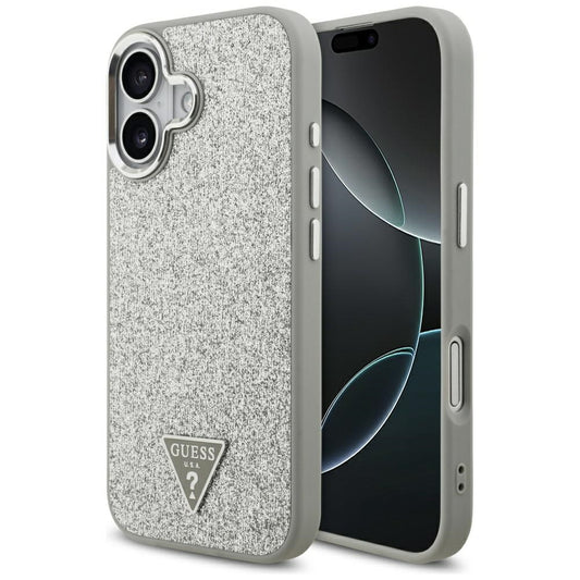 Ovitek MagSafe za Apple iPhone 17, Guess, Glitter Triangle Logo, Srebrn