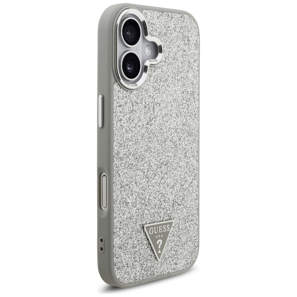 Ovitek MagSafe za Apple iPhone 17, Guess, Glitter Triangle Logo, Srebrn