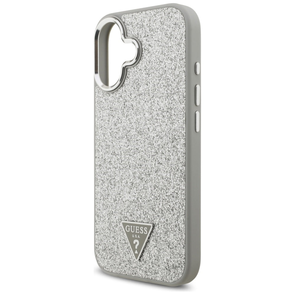 Ovitek MagSafe za Apple iPhone 17, Guess, Glitter Triangle Logo, Srebrn