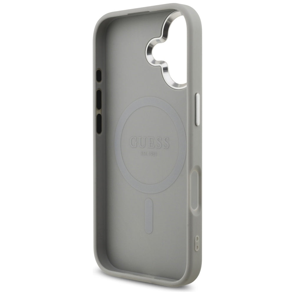 Ovitek MagSafe za Apple iPhone 17, Guess, Glitter Triangle Logo, Srebrn
