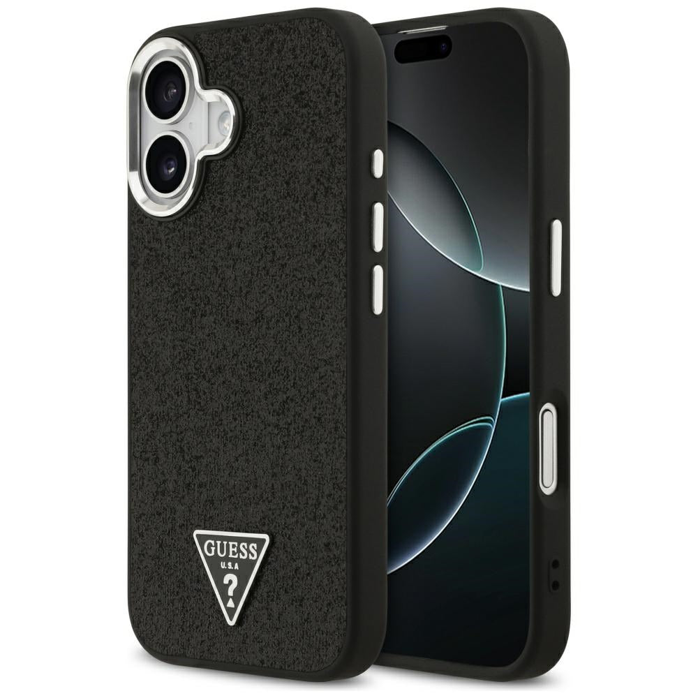 Ovitek MagSafe za Apple iPhone 17, Guess, Glitter Triangle Logo, Črn