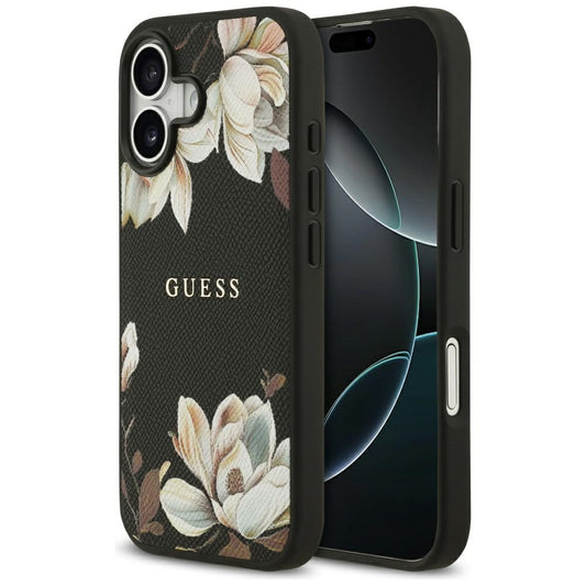 Ovitek MagSafe za Apple iPhone 17, Guess, Grained Flowers, Črn