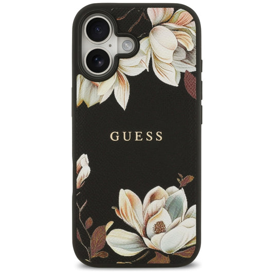 Ovitek MagSafe za Apple iPhone 17, Guess, Grained Flowers, Črn