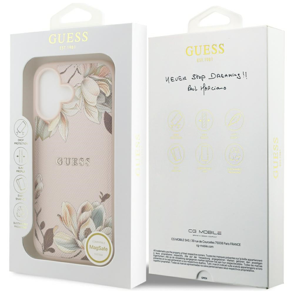 Ovitek MagSafe za Apple iPhone 17, Guess, Grained Flowers, Roza