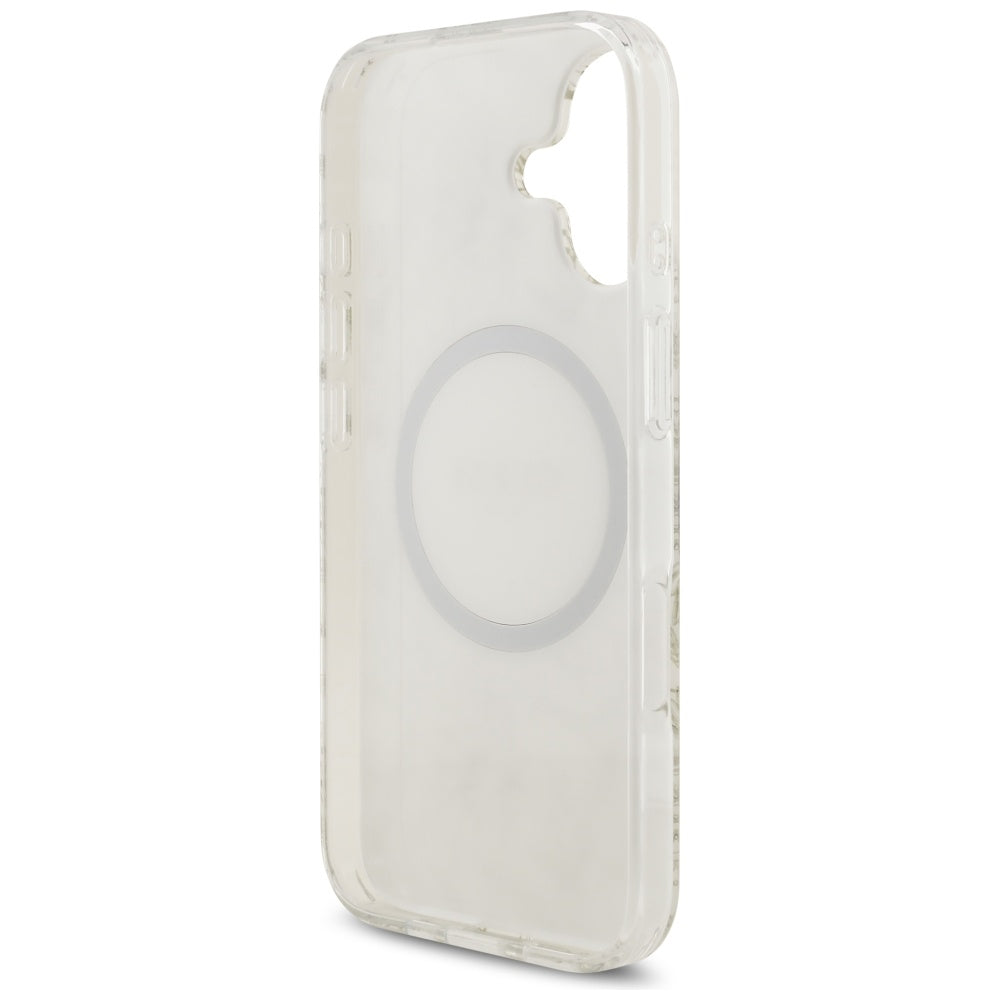 Ovitek MagSafe za Apple iPhone 17, Guess, IML Flowers with Pearl Strap, Bela