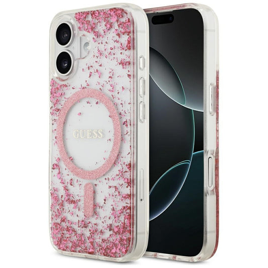 Ovitek MagSafe za Apple iPhone 17, Guess, Resin Bottom Glitter, Roza
