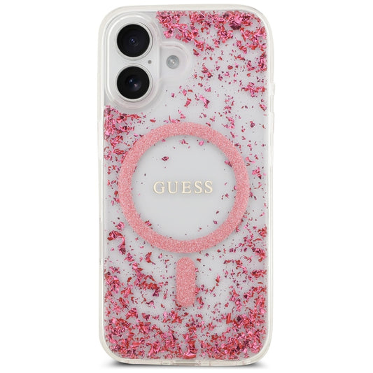 Ovitek MagSafe za Apple iPhone 17, Guess, Resin Bottom Glitter, Roza