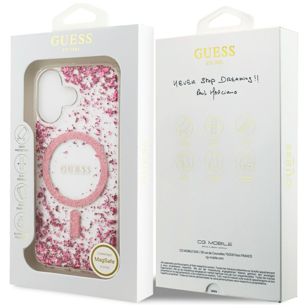 Ovitek MagSafe za Apple iPhone 17, Guess, Resin Bottom Glitter, Roza