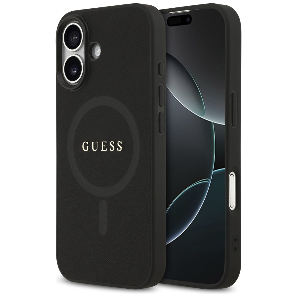 Ovitek MagSafe za Apple iPhone 17, Guess, Saffiano Classic Logo, Črn