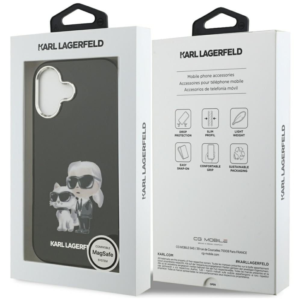 Ovitek MagSafe za Apple iPhone 17, Karl Lagerfeld, IML Aquarelle Logo Karl & Choupette, Črn