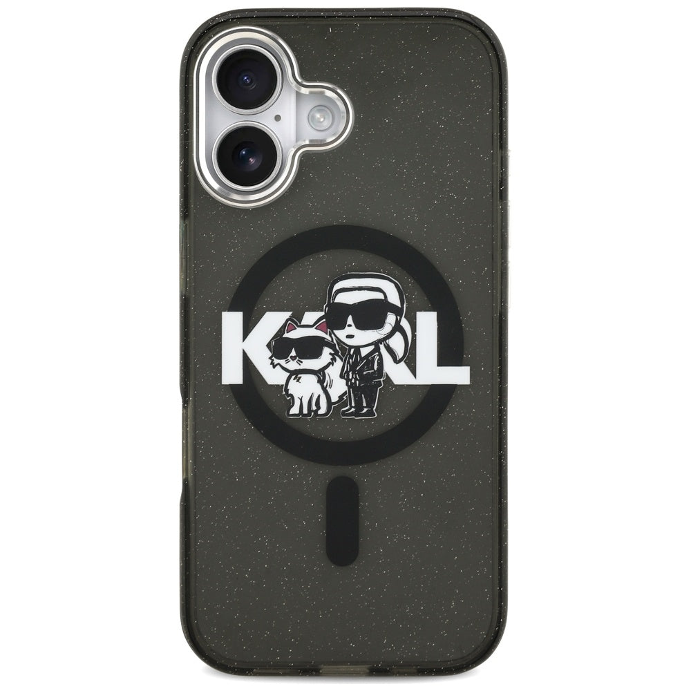 Ovitek MagSafe za Apple iPhone 17, Karl Lagerfeld, IML Sketch Logo Glitter Karl & Choupette, Črn