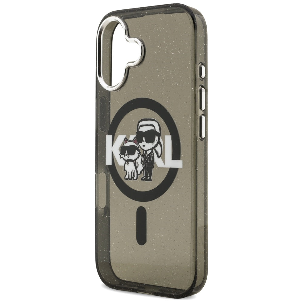 Ovitek MagSafe za Apple iPhone 17, Karl Lagerfeld, IML Sketch Logo Glitter Karl & Choupette, Črn