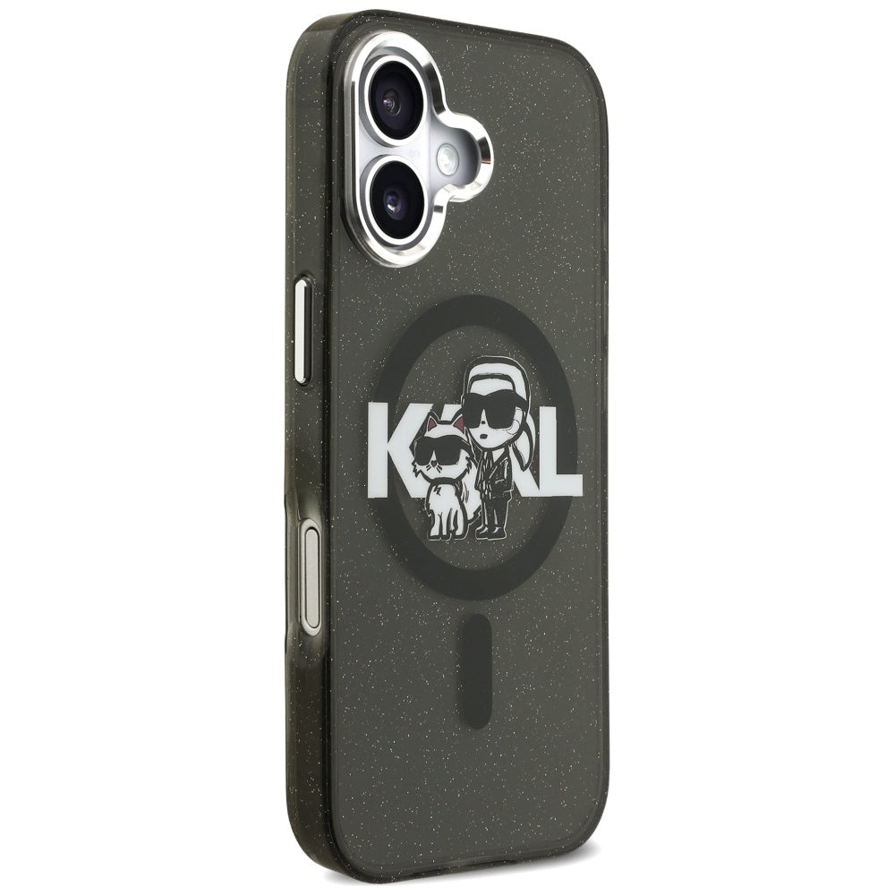 Ovitek MagSafe za Apple iPhone 17, Karl Lagerfeld, IML Sketch Logo Glitter Karl & Choupette, Črn